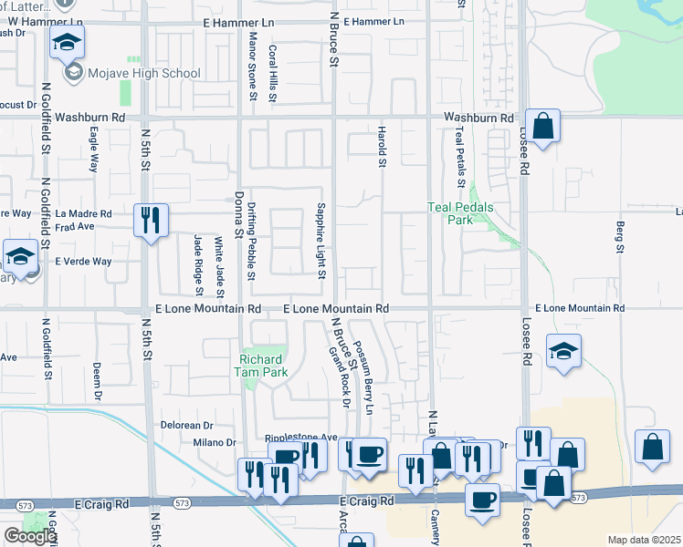 map of restaurants, bars, coffee shops, grocery stores, and more near 4841 North Bride Street in North Las Vegas