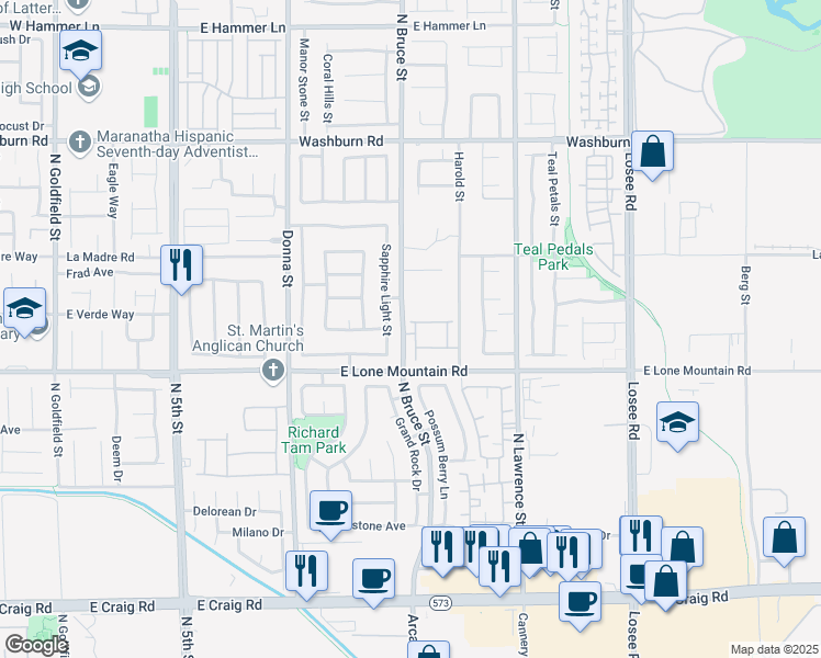 map of restaurants, bars, coffee shops, grocery stores, and more near 4841 North Bride Street in North Las Vegas