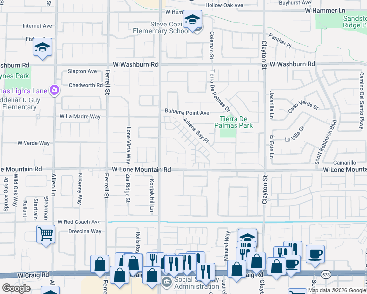 map of restaurants, bars, coffee shops, grocery stores, and more near 2607 Commitment Court in North Las Vegas