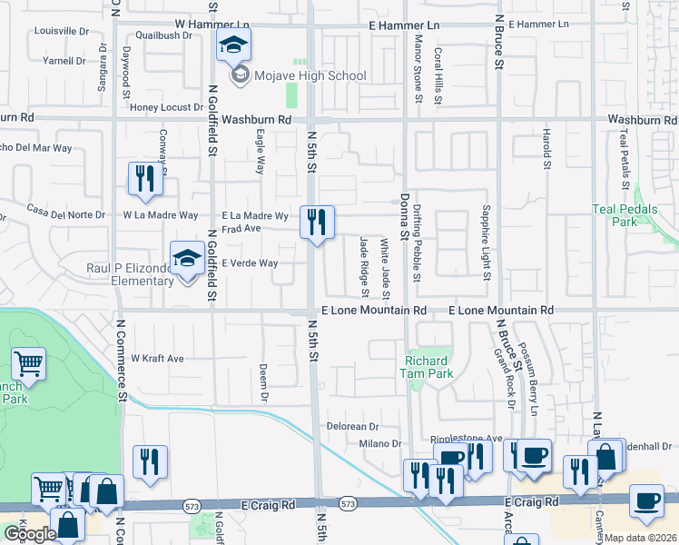 map of restaurants, bars, coffee shops, grocery stores, and more near 4913 Celsion Rock Street in North Las Vegas