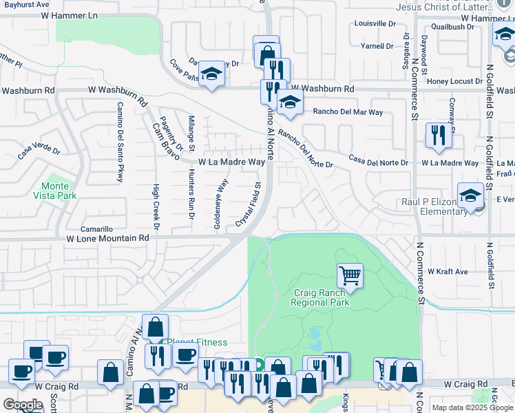 map of restaurants, bars, coffee shops, grocery stores, and more near 4908 Crystal Field Street in North Las Vegas