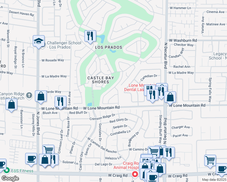 map of restaurants, bars, coffee shops, grocery stores, and more near 4856 Fiesta Lakes Street in Las Vegas