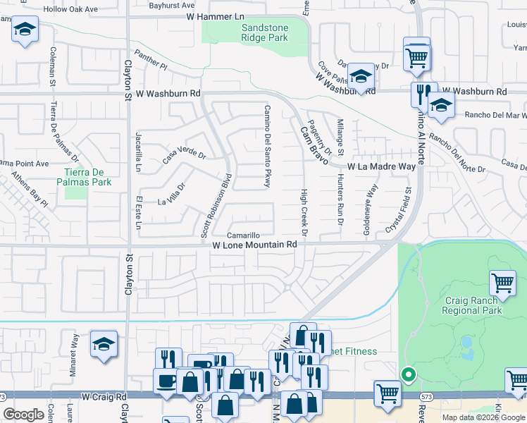 map of restaurants, bars, coffee shops, grocery stores, and more near 4870 La Princesa in North Las Vegas