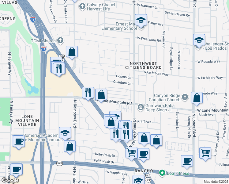 map of restaurants, bars, coffee shops, grocery stores, and more near 6513 Angel Mountain Avenue in Las Vegas