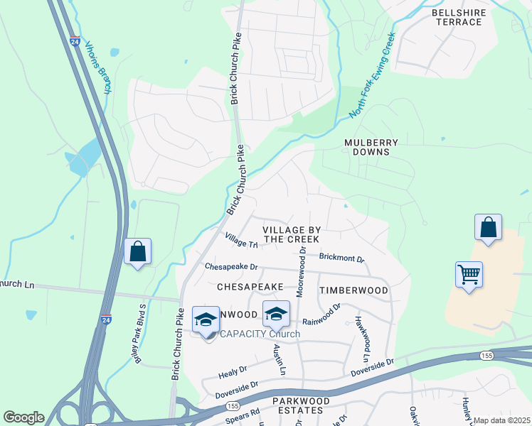 map of restaurants, bars, coffee shops, grocery stores, and more near 3447 Brick Church Pike in Nashville