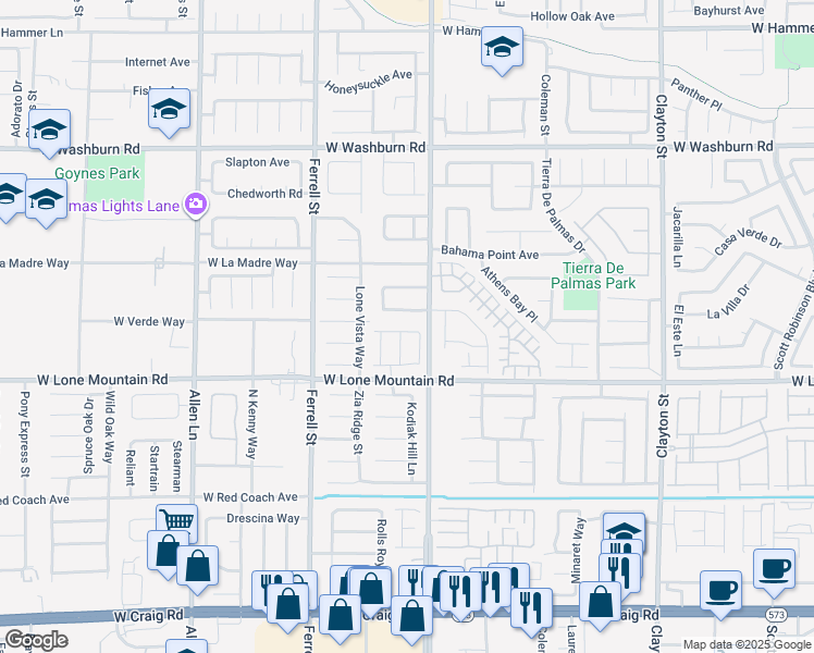 map of restaurants, bars, coffee shops, grocery stores, and more near 2918 Woodbourne Avenue in North Las Vegas