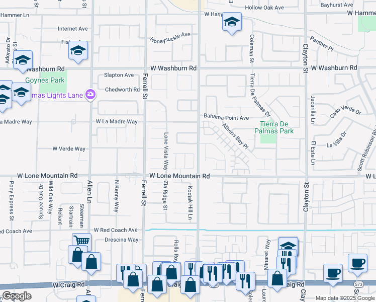 map of restaurants, bars, coffee shops, grocery stores, and more near 2918 Woodbourne Avenue in North Las Vegas