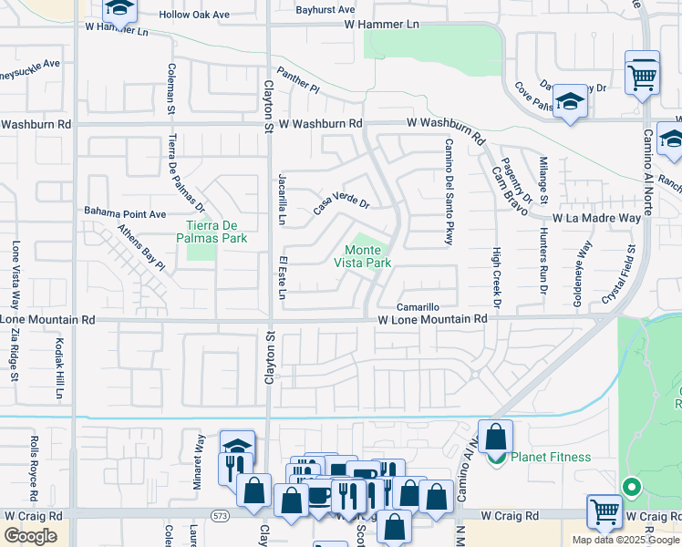 map of restaurants, bars, coffee shops, grocery stores, and more near 4869 Camino Pacifico in North Las Vegas