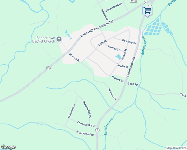 map of restaurants, bars, coffee shops, grocery stores, and more near Abshire Road in Germanton