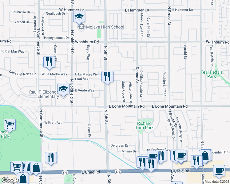 map of restaurants, bars, coffee shops, grocery stores, and more near 4841 Quartz Crest Street in North Las Vegas