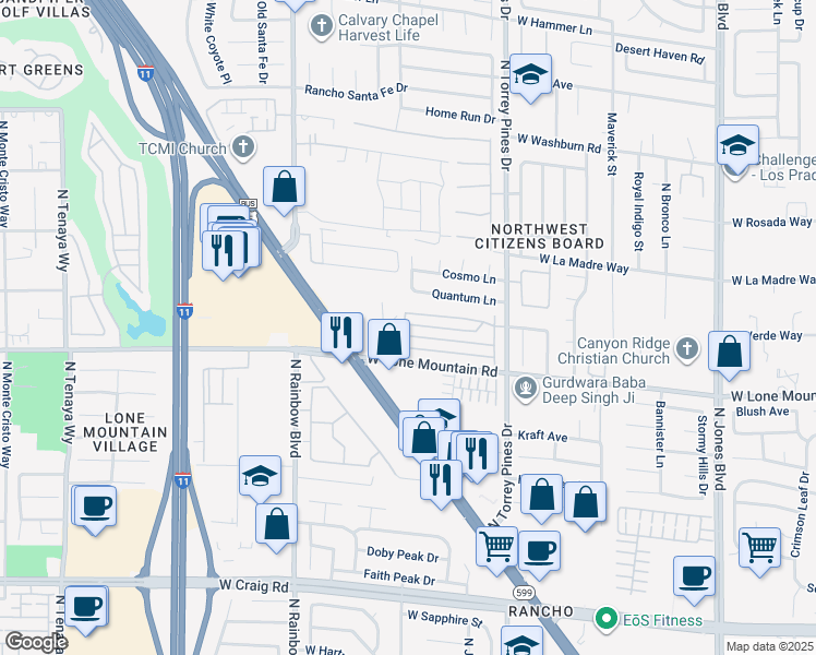 map of restaurants, bars, coffee shops, grocery stores, and more near 6537 Sundown Heights Avenue in Las Vegas