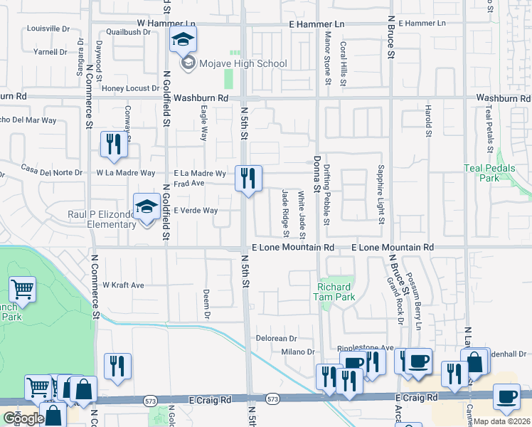 map of restaurants, bars, coffee shops, grocery stores, and more near 4841 Quartz Crest Street in North Las Vegas