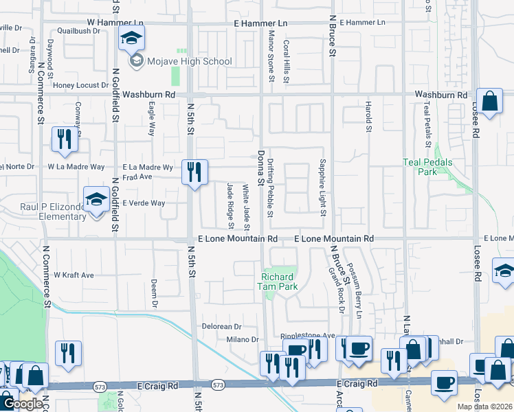 map of restaurants, bars, coffee shops, grocery stores, and more near 4839 Donna Street in North Las Vegas