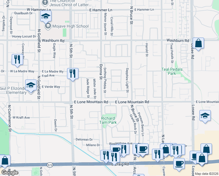 map of restaurants, bars, coffee shops, grocery stores, and more near 4910 Drifting Pebble Street in North Las Vegas