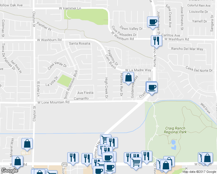 map of restaurants, bars, coffee shops, grocery stores, and more near 1232 Autumn Ridge Circle in North Las Vegas