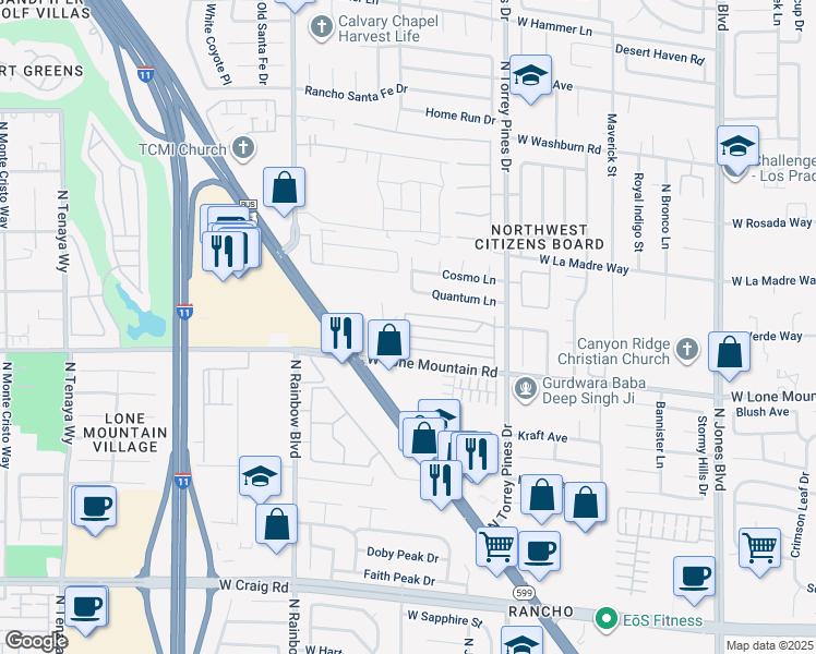 map of restaurants, bars, coffee shops, grocery stores, and more near 6537 Sundown Heights Avenue in Las Vegas