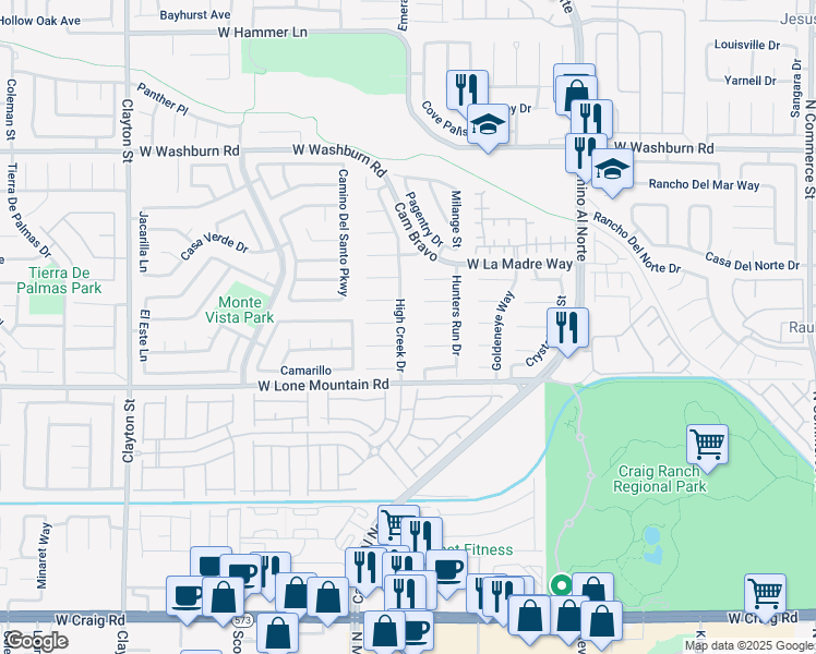 map of restaurants, bars, coffee shops, grocery stores, and more near 4906 High Creek Drive in North Las Vegas