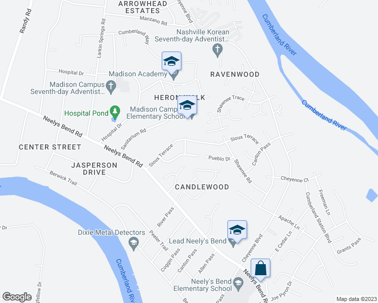 map of restaurants, bars, coffee shops, grocery stores, and more near 1520 Meadow Bend Drive in Nashville