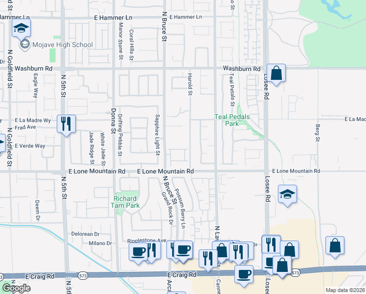 map of restaurants, bars, coffee shops, grocery stores, and more near 1512 Groom Avenue in North Las Vegas