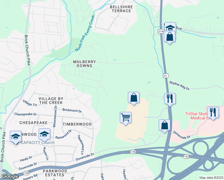 map of restaurants, bars, coffee shops, grocery stores, and more near 2101 Mulberry Downs Circle in Nashville