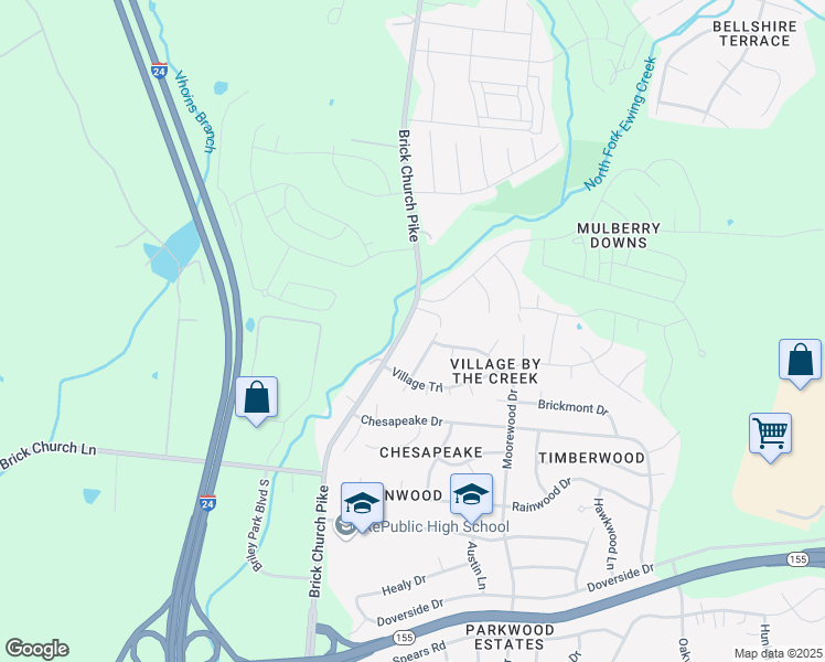map of restaurants, bars, coffee shops, grocery stores, and more near 3477 Brick Church Pike in Nashville