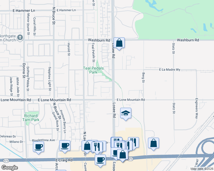 map of restaurants, bars, coffee shops, grocery stores, and more near 2409 Plumeria Avenue in North Las Vegas