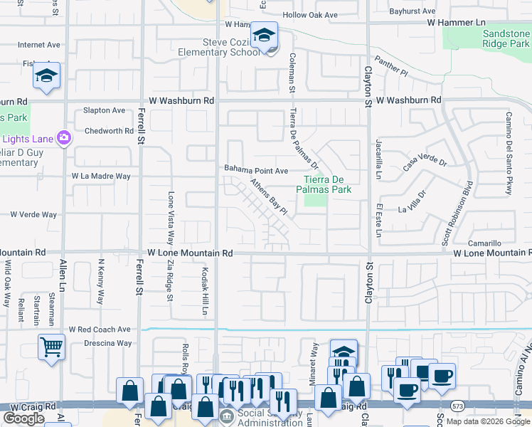 map of restaurants, bars, coffee shops, grocery stores, and more near 2605 Guidance Court in North Las Vegas