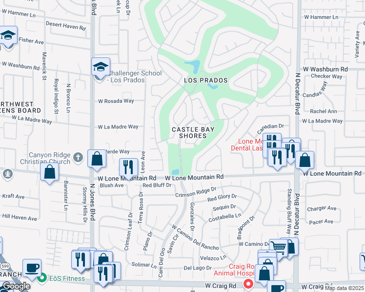 map of restaurants, bars, coffee shops, grocery stores, and more near 5421 Broadwater Lane in Las Vegas