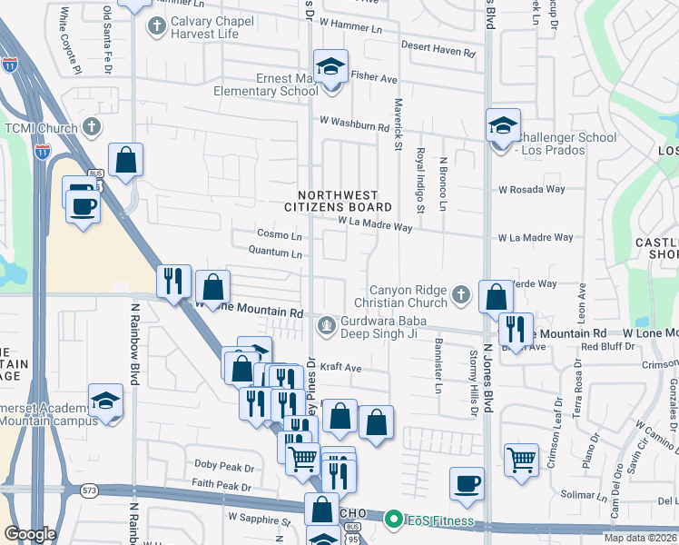 map of restaurants, bars, coffee shops, grocery stores, and more near 6356 Gentlewood Avenue in Las Vegas