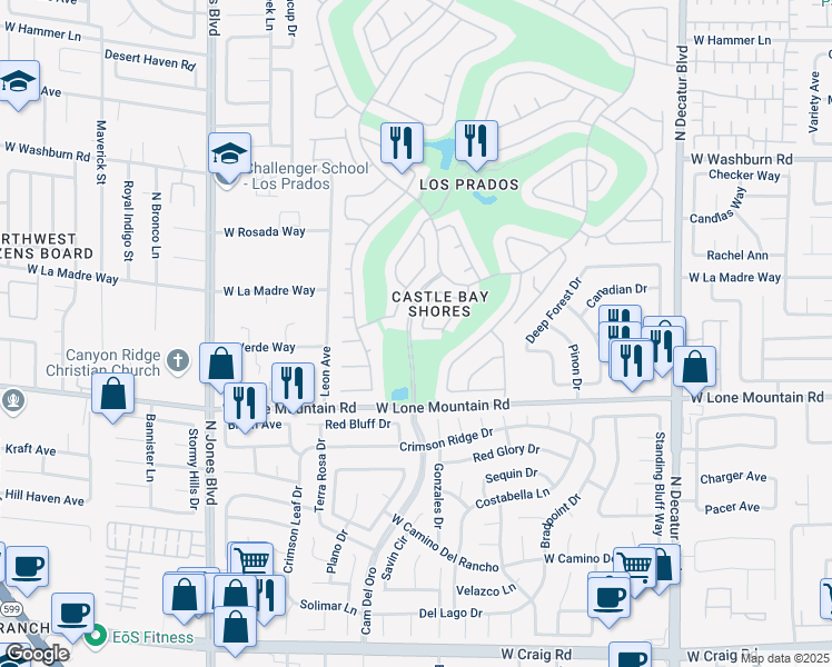 map of restaurants, bars, coffee shops, grocery stores, and more near 5421 Broadwater Lane in Las Vegas