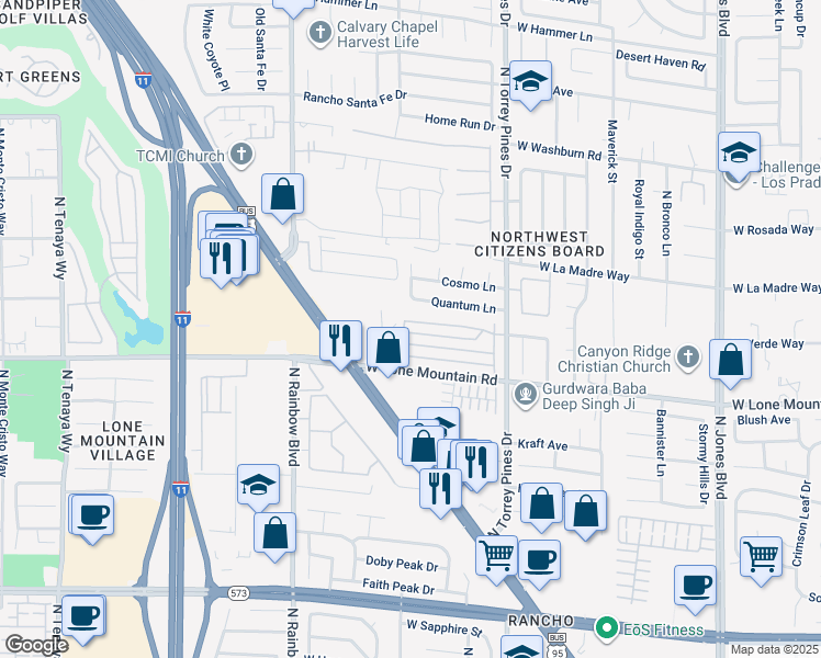 map of restaurants, bars, coffee shops, grocery stores, and more near 6540 Angel Mountain Avenue in Las Vegas