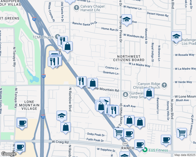map of restaurants, bars, coffee shops, grocery stores, and more near 6540 Angel Mountain Avenue in Las Vegas