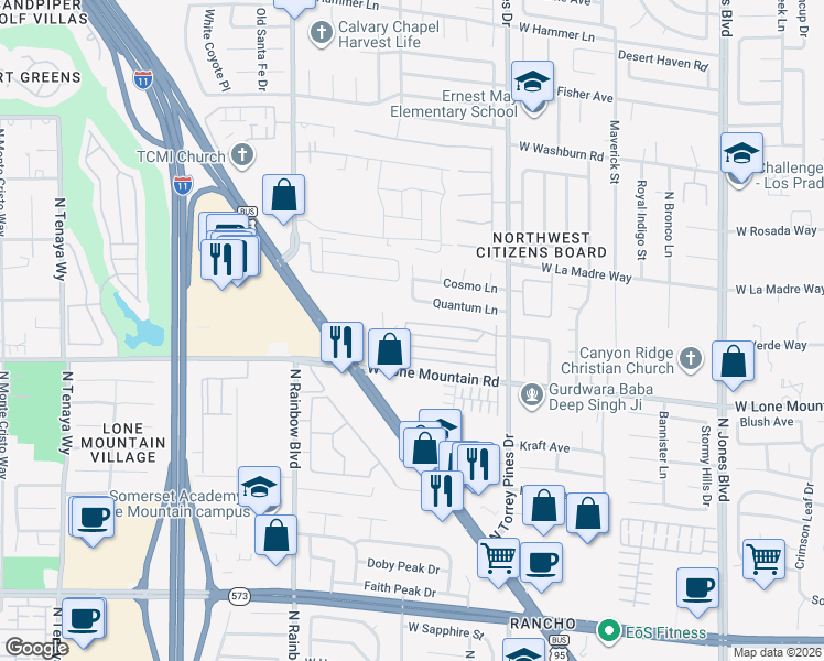 map of restaurants, bars, coffee shops, grocery stores, and more near 6540 Angel Mountain Avenue in Las Vegas