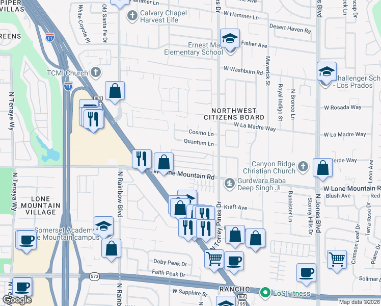 map of restaurants, bars, coffee shops, grocery stores, and more near 6501 Sundown Heights Avenue in Las Vegas