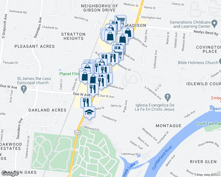 map of restaurants, bars, coffee shops, grocery stores, and more near 108B East Palestine Avenue in Nashville