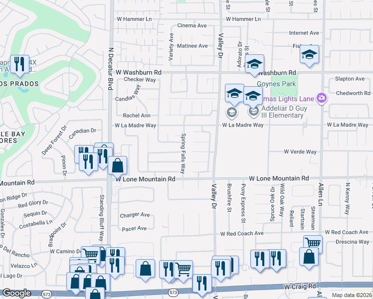 map of restaurants, bars, coffee shops, grocery stores, and more near 4409 Morning Breeze Drive in North Las Vegas