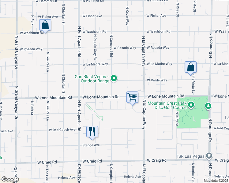 map of restaurants, bars, coffee shops, grocery stores, and more near 4865 North Campbell Road in Las Vegas