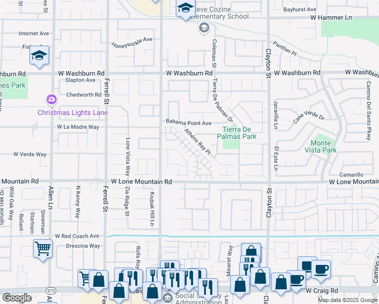 map of restaurants, bars, coffee shops, grocery stores, and more near 2703 Commitment Court in North Las Vegas