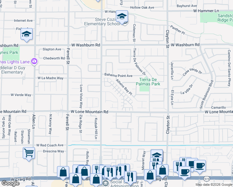 map of restaurants, bars, coffee shops, grocery stores, and more near 2607 Commitment Court in North Las Vegas
