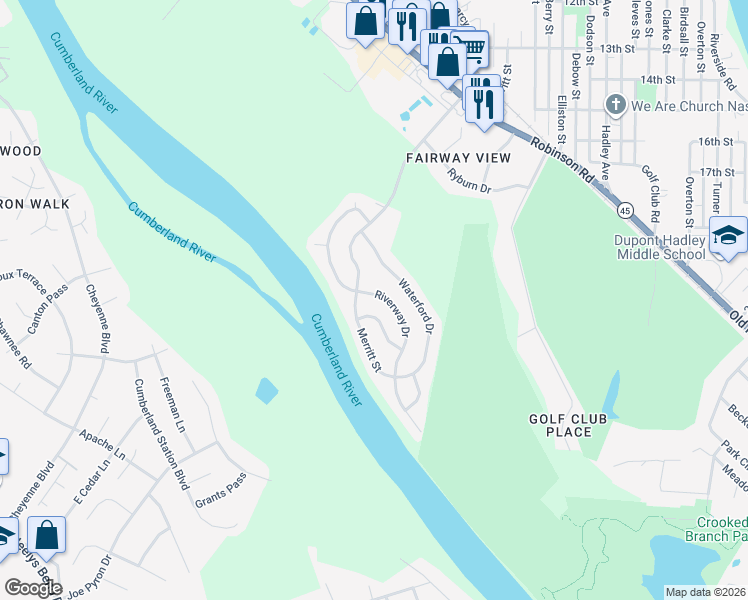 map of restaurants, bars, coffee shops, grocery stores, and more near 2208 Riverway Drive in Nashville