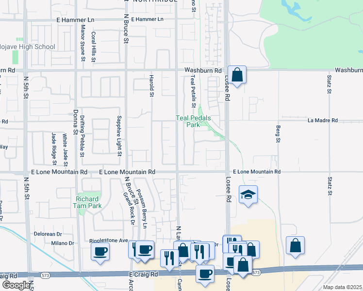 map of restaurants, bars, coffee shops, grocery stores, and more near 4905 Blue Rose Street in North Las Vegas