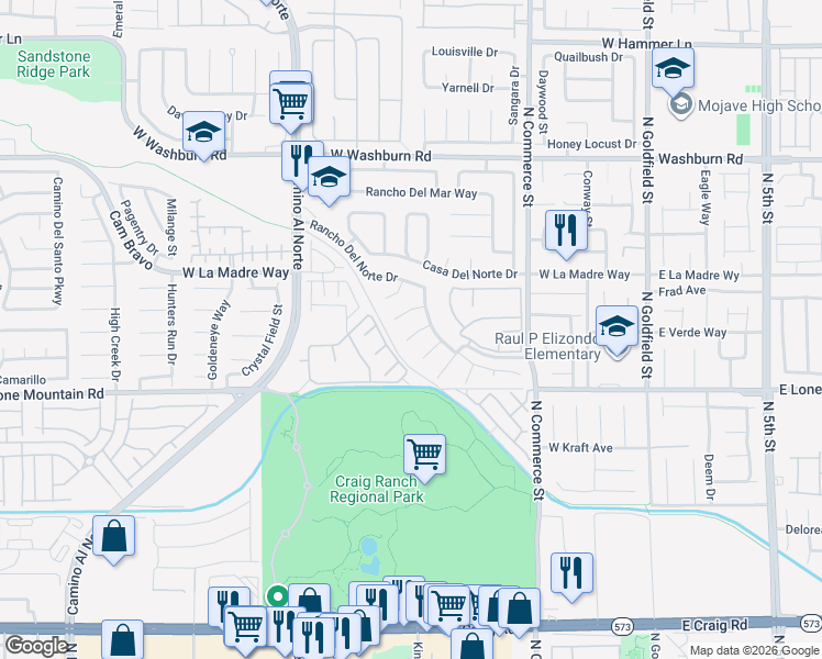 map of restaurants, bars, coffee shops, grocery stores, and more near 4919 Rancho Domingo Court in North Las Vegas