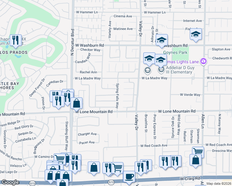 map of restaurants, bars, coffee shops, grocery stores, and more near 4404 Summer Glen Lane in North Las Vegas