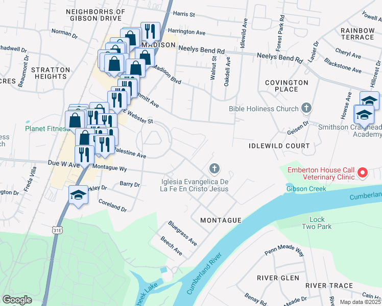 map of restaurants, bars, coffee shops, grocery stores, and more near 300 East Webster Street in Nashville