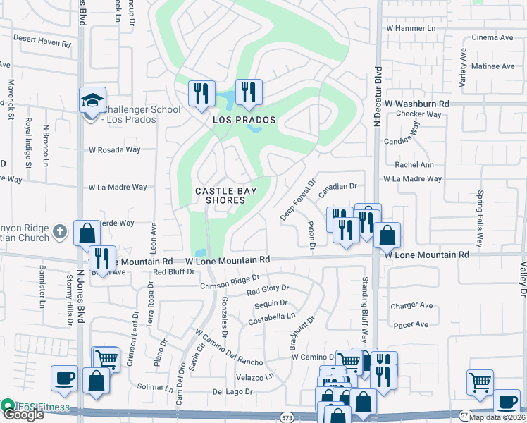 map of restaurants, bars, coffee shops, grocery stores, and more near 4881 Fiesta Lakes Street in Las Vegas