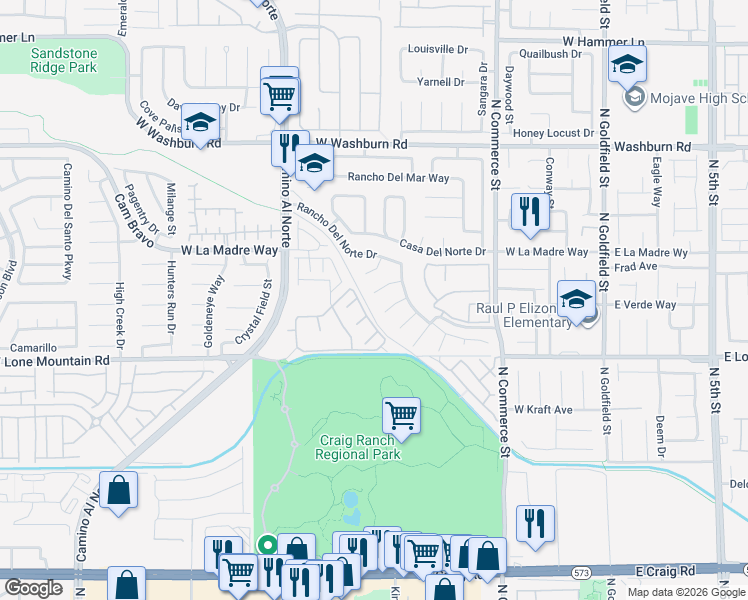map of restaurants, bars, coffee shops, grocery stores, and more near 4914 Rancho Verde Court in North Las Vegas
