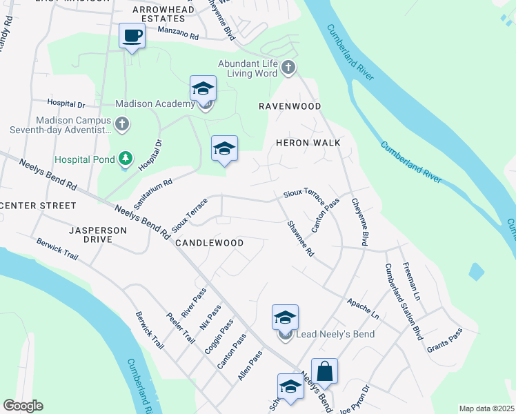 map of restaurants, bars, coffee shops, grocery stores, and more near 1186 Sioux Terrace in Nashville