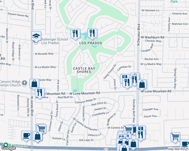 map of restaurants, bars, coffee shops, grocery stores, and more near 4881 Fiesta Lakes St in Las Vegas