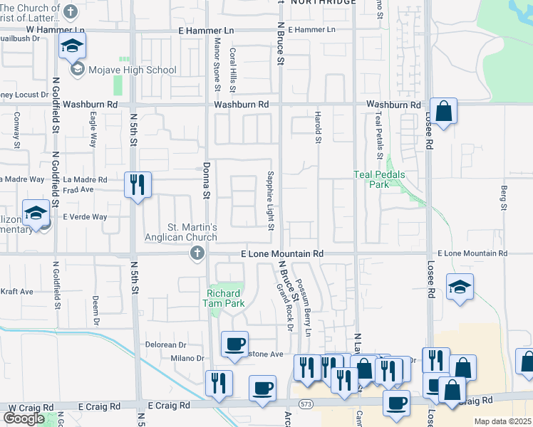 map of restaurants, bars, coffee shops, grocery stores, and more near 4905 Sapphire Light Street in North Las Vegas