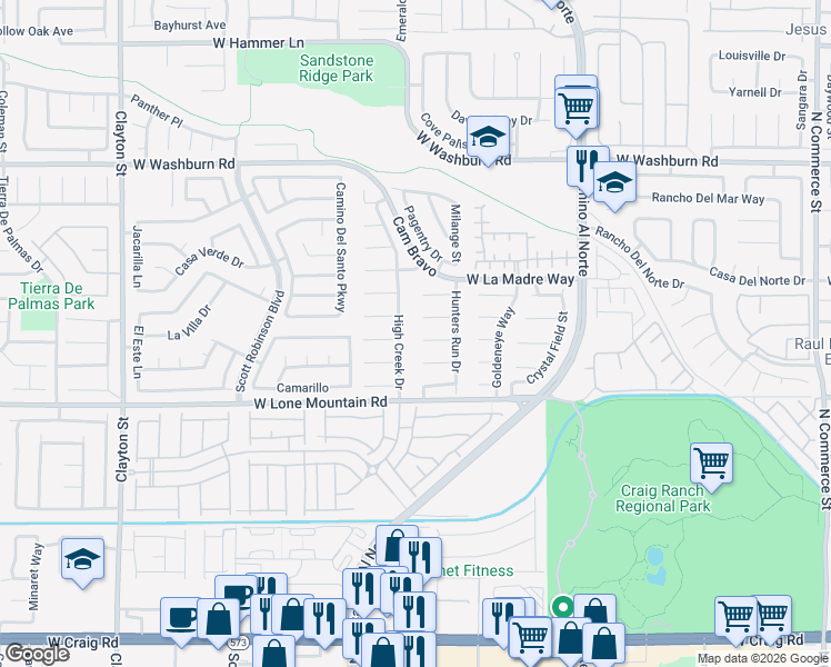 map of restaurants, bars, coffee shops, grocery stores, and more near 1232 Autumn Ridge Circle in North Las Vegas